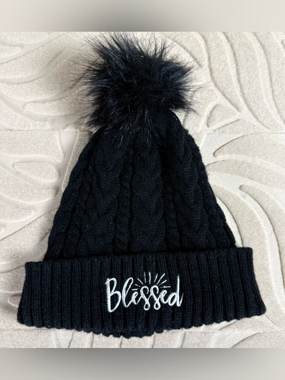 Homie Black 'Blessed' Knit Pom Beanie -One Size-